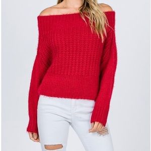 Red off the Shoulder Sweater Top medium